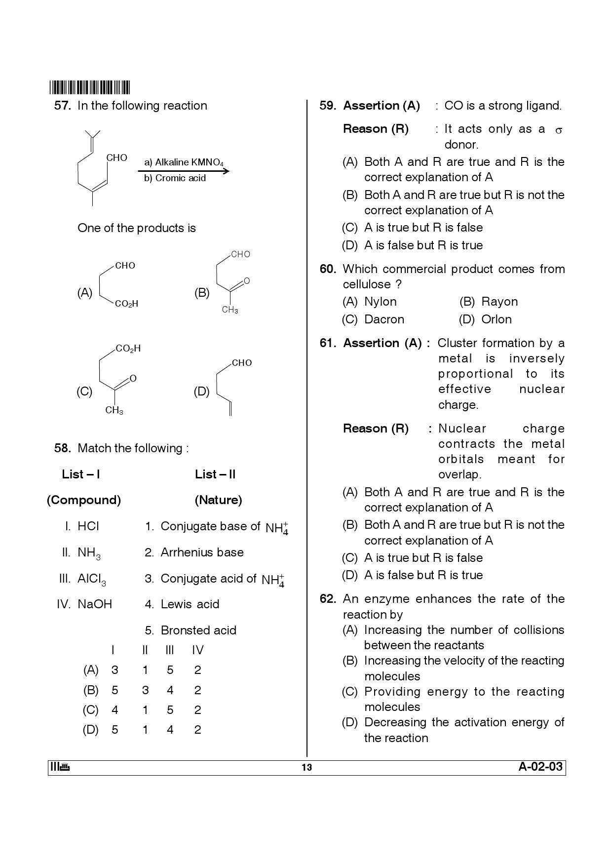 Telangana SET Chemical Sciences 2012 Question Paper III 12