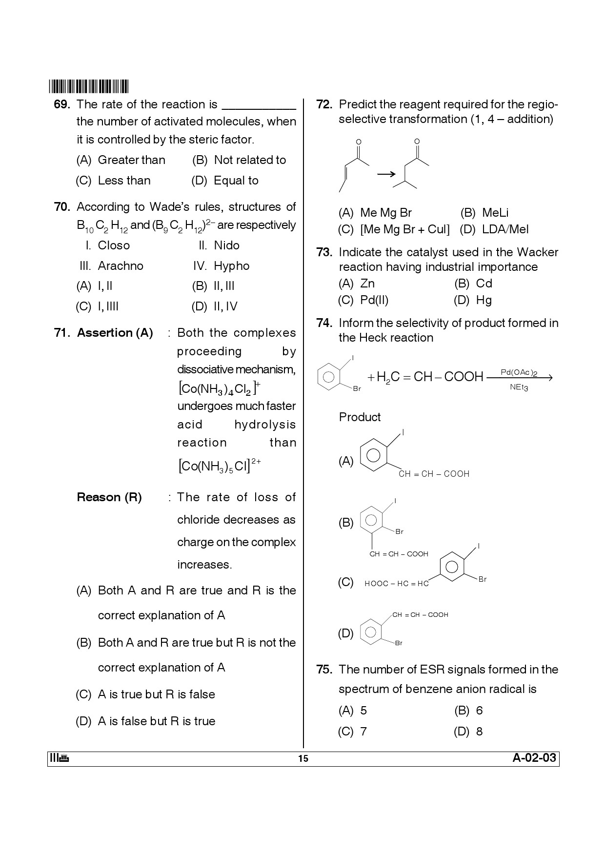 Telangana SET Chemical Sciences 2012 Question Paper III 14