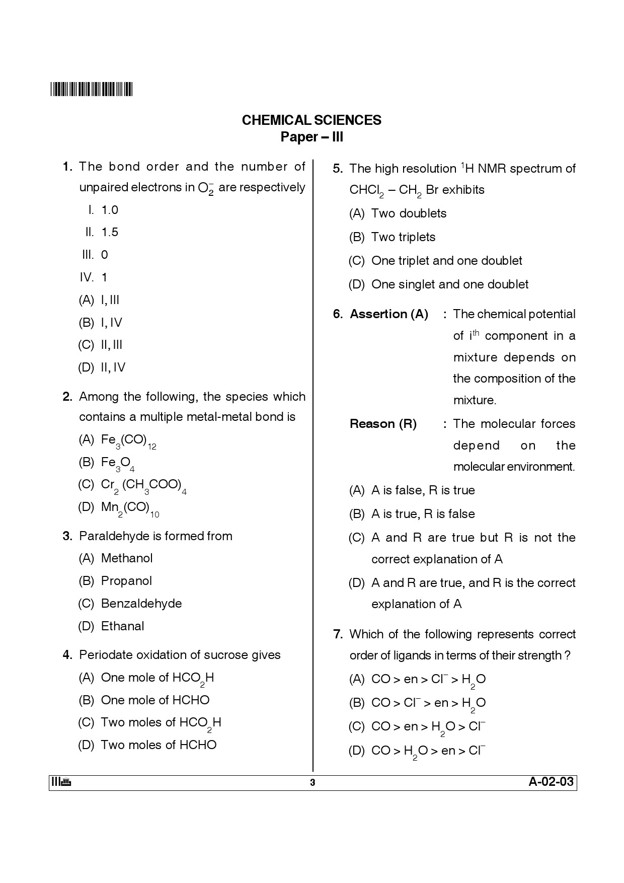 Telangana SET Chemical Sciences 2012 Question Paper III 2