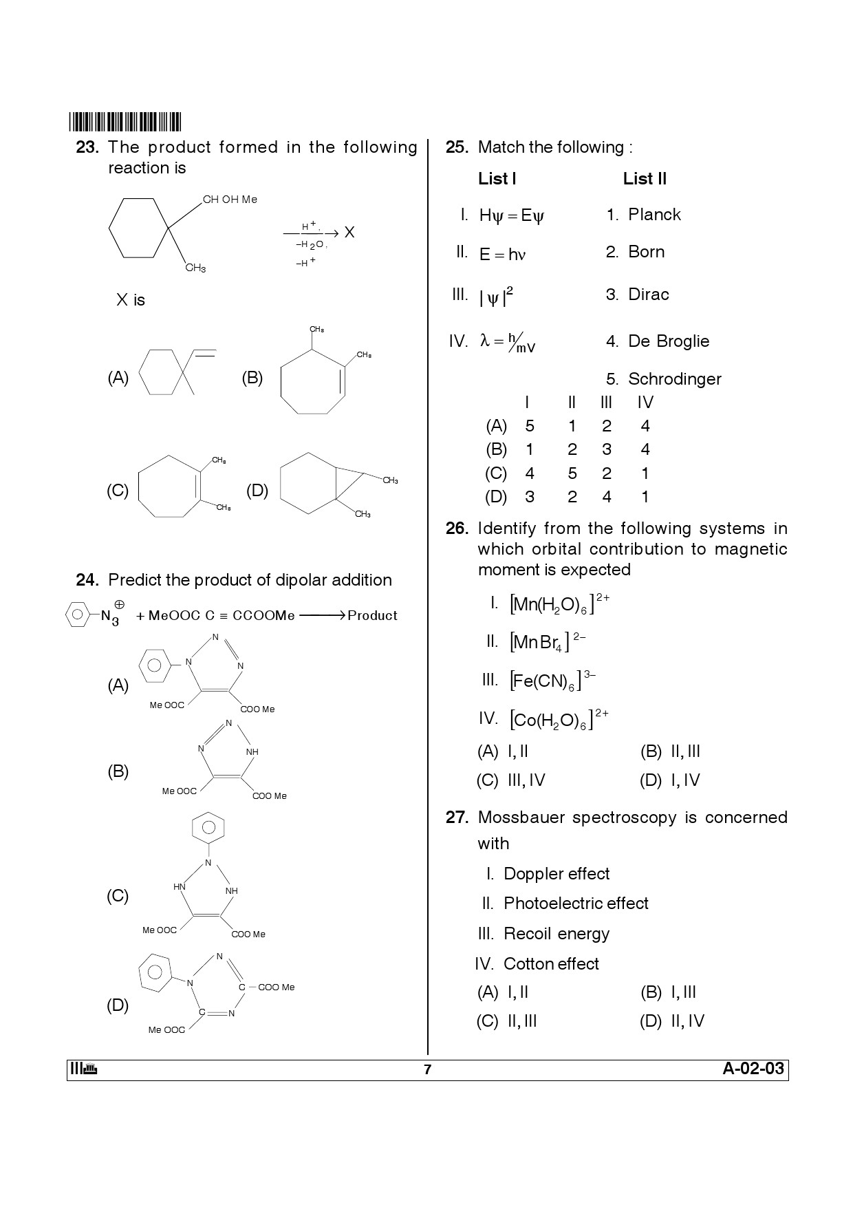 Telangana SET Chemical Sciences 2012 Question Paper III 6