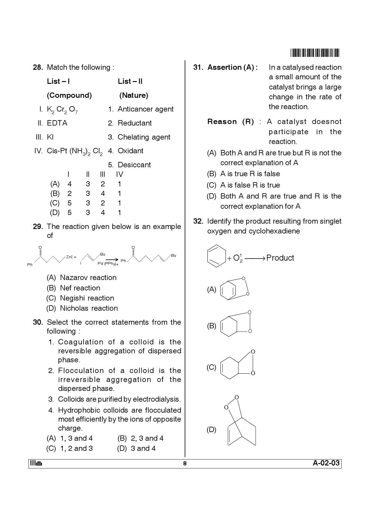 Telangana SET Chemical Sciences 2012 Question Paper III 7