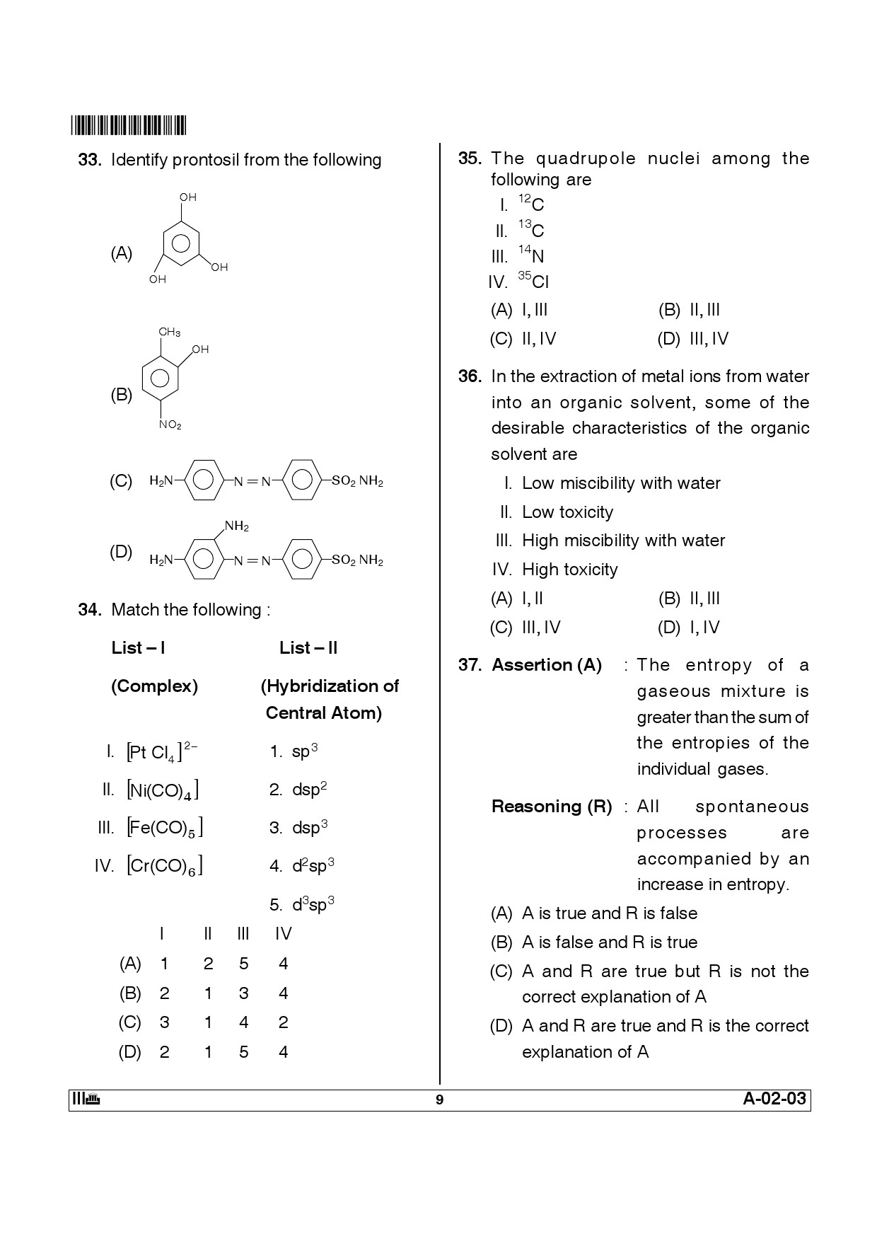 Telangana SET Chemical Sciences 2012 Question Paper III 8