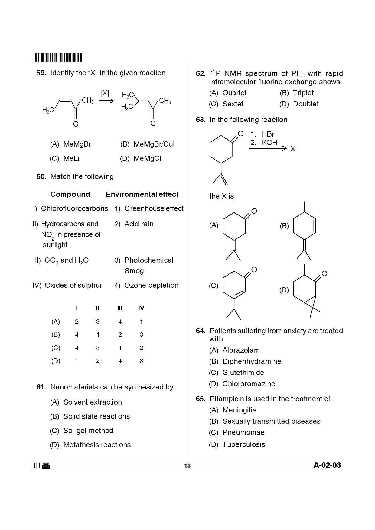 Telangana SET Chemical Sciences 2013 Question Paper III 12