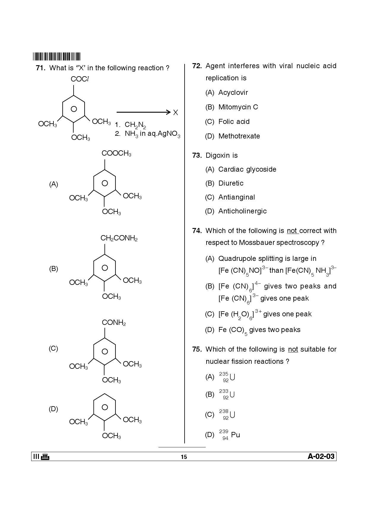 Telangana SET Chemical Sciences 2013 Question Paper III 14