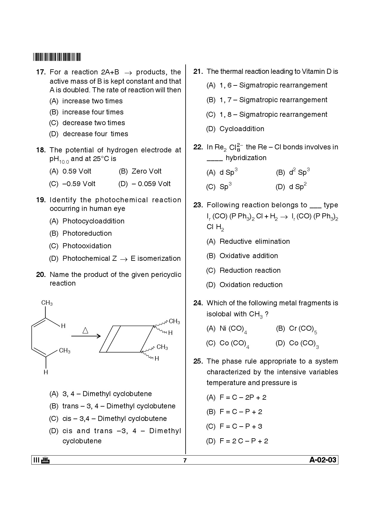 Telangana SET Chemical Sciences 2013 Question Paper III 6