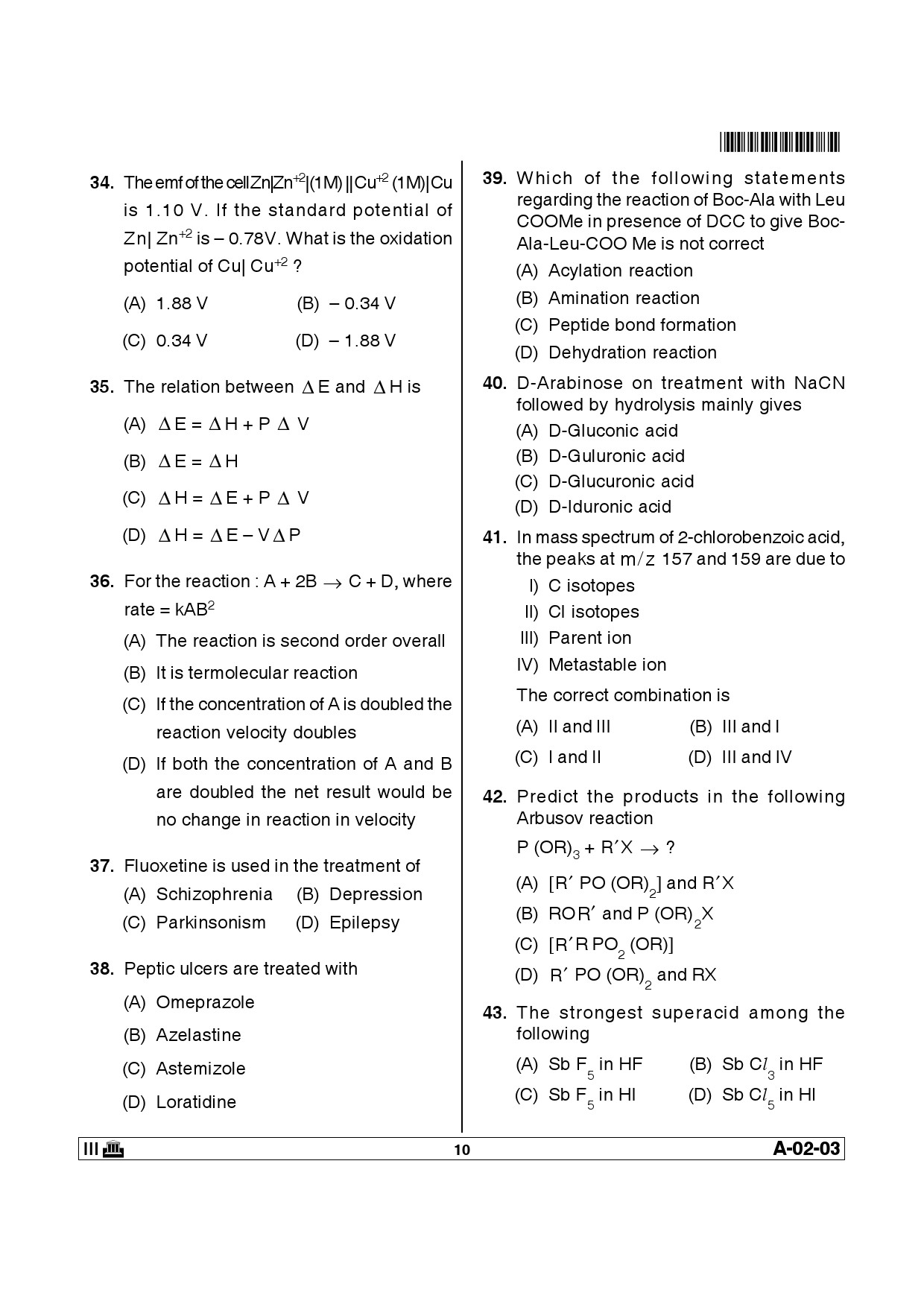 Telangana SET Chemical Sciences 2013 Question Paper III 9