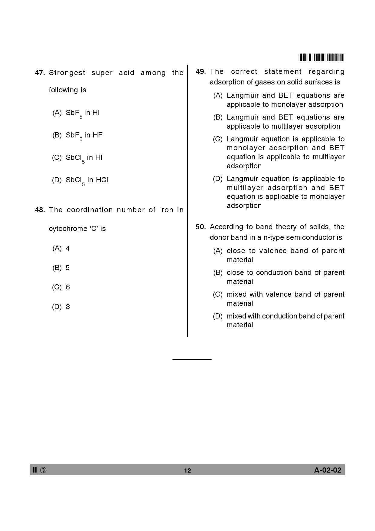 Telangana SET Chemical Sciences 2014 Question Paper II 11