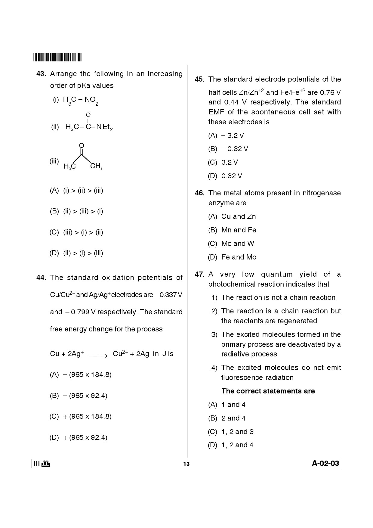 Telangana SET Chemical Sciences 2014 Question Paper III 12