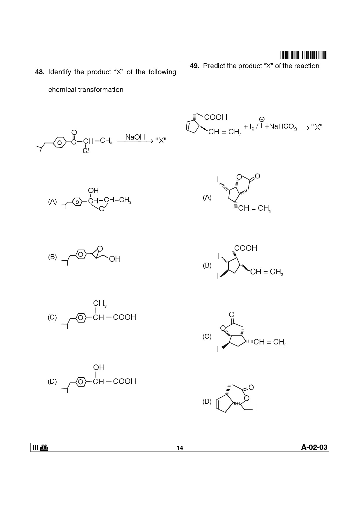 Telangana SET Chemical Sciences 2014 Question Paper III 13