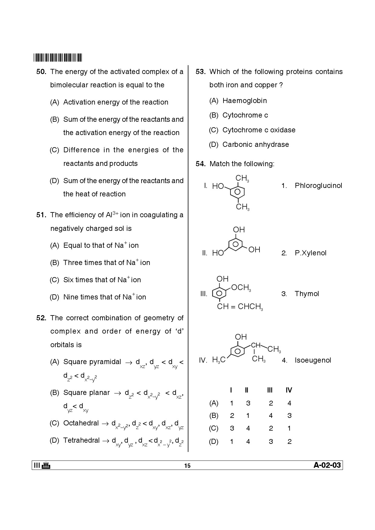 Telangana SET Chemical Sciences 2014 Question Paper III 14