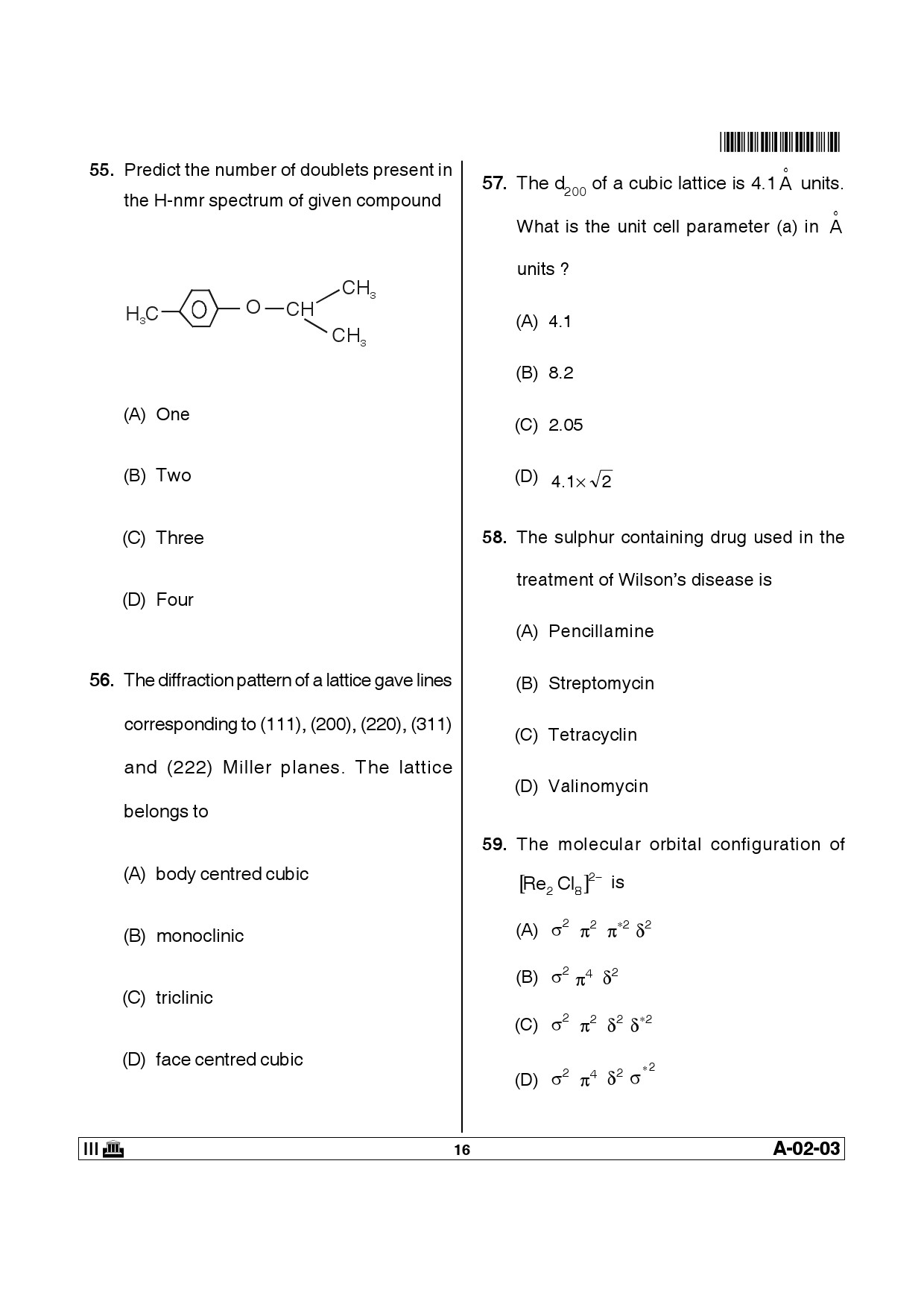 Telangana SET Chemical Sciences 2014 Question Paper III 15