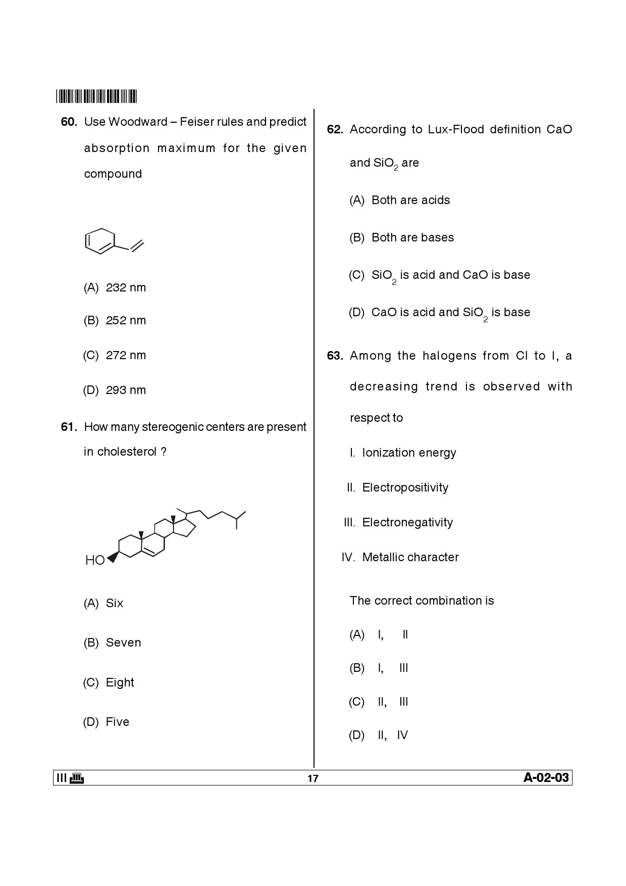 Telangana SET Chemical Sciences 2014 Question Paper III 16