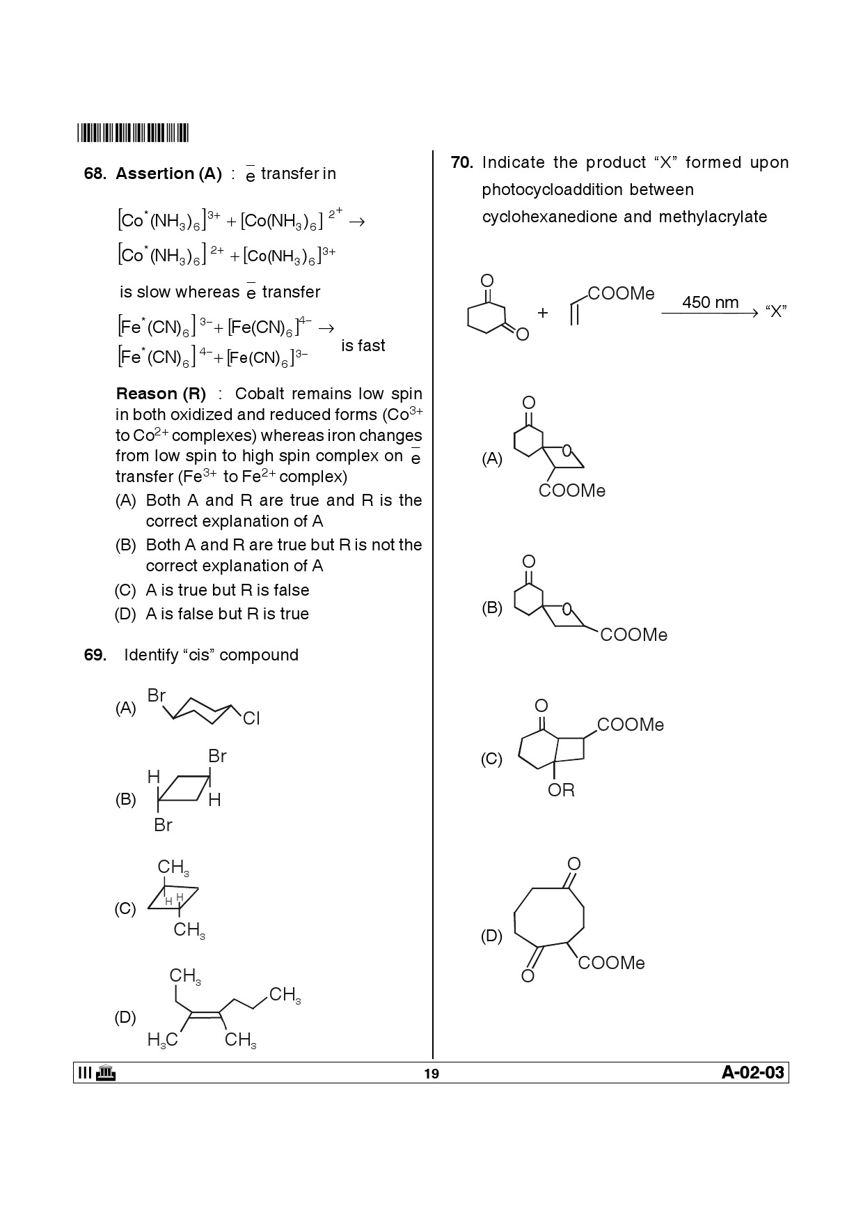 Telangana SET Chemical Sciences 2014 Question Paper III 18