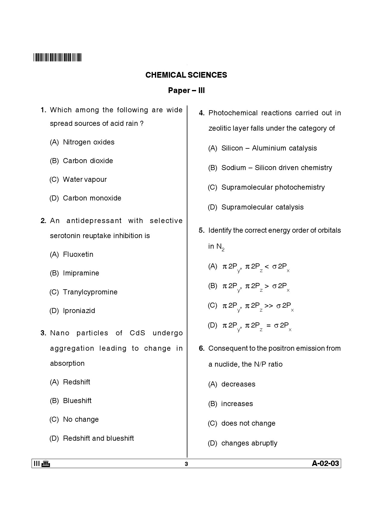 Telangana SET Chemical Sciences 2014 Question Paper III 2