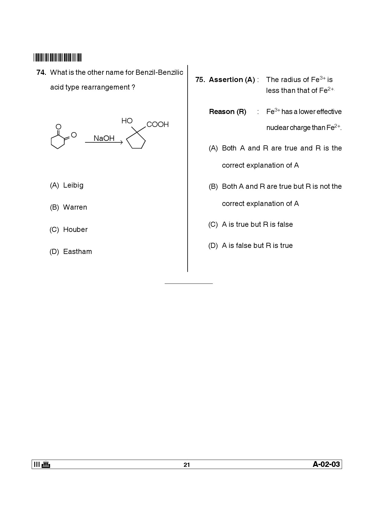 Telangana SET Chemical Sciences 2014 Question Paper III 20