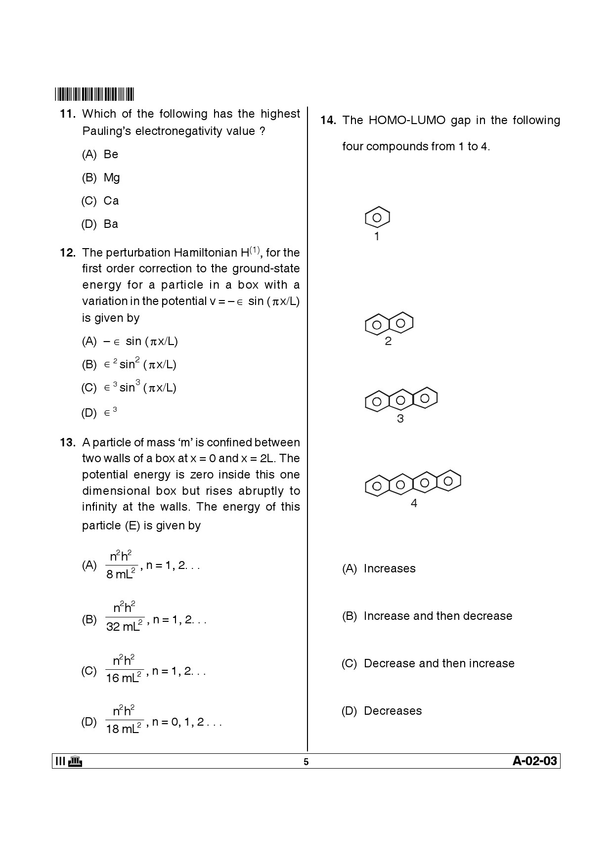 Telangana SET Chemical Sciences 2014 Question Paper III 4