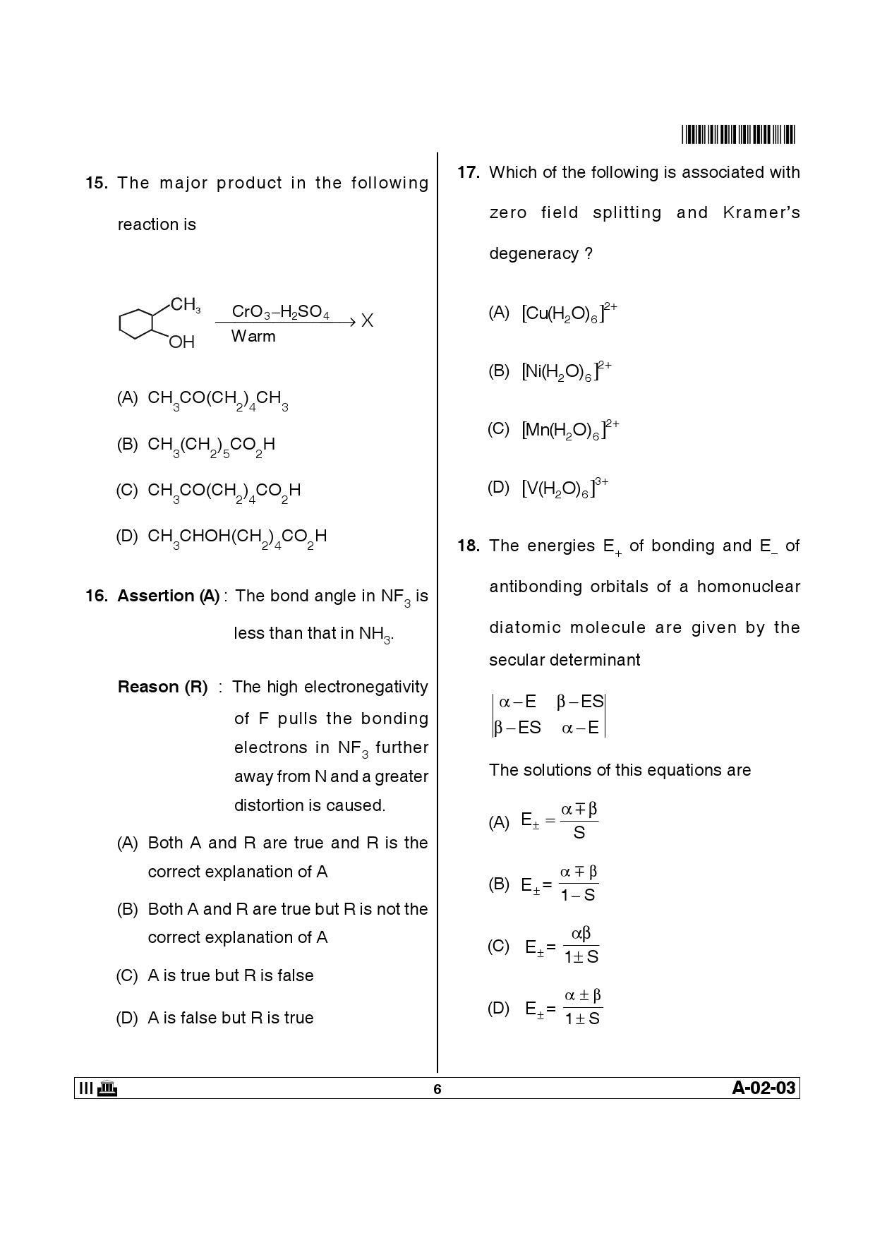 Telangana SET Chemical Sciences 2014 Question Paper III 5