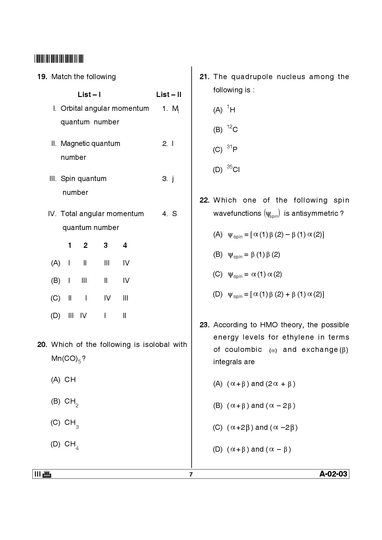 Telangana SET Chemical Sciences 2014 Question Paper III 6