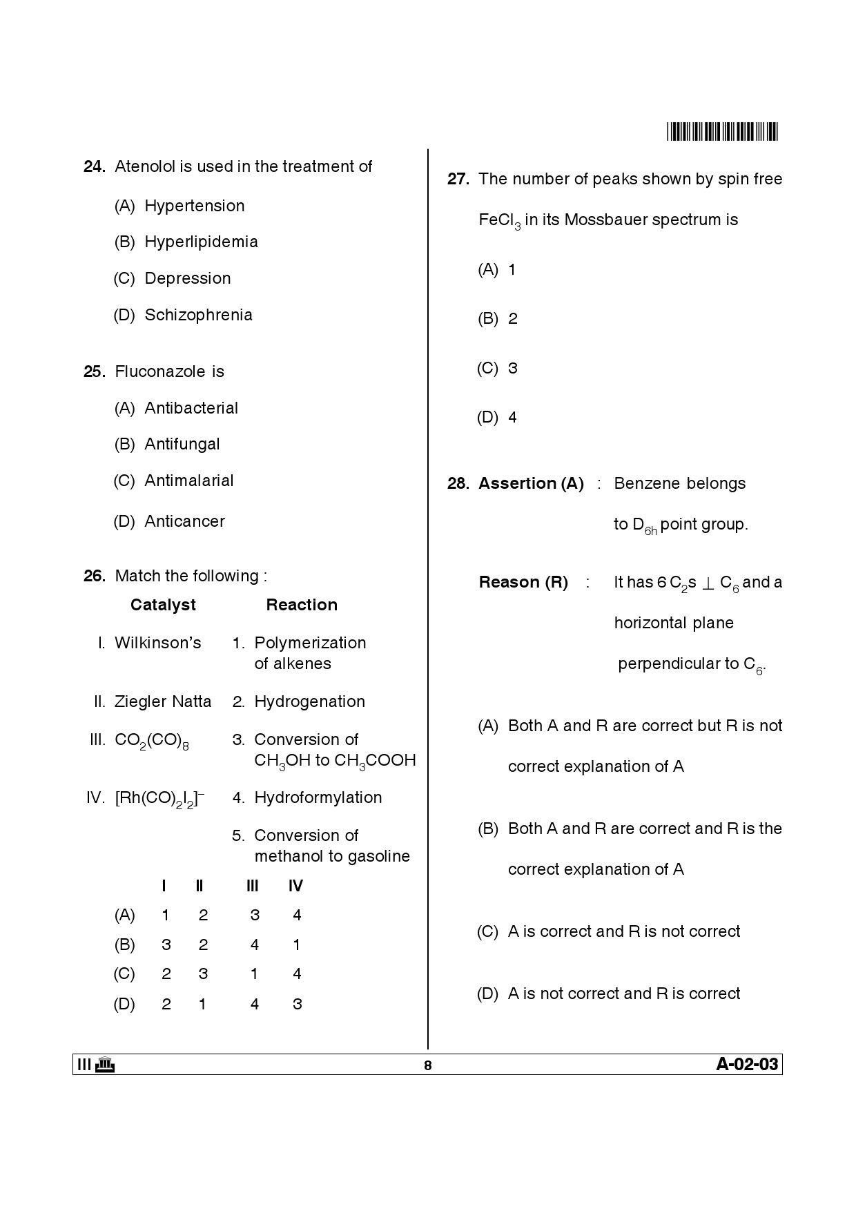 Telangana SET Chemical Sciences 2014 Question Paper III 7