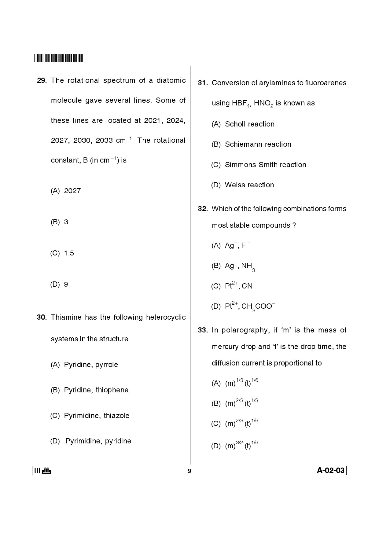 Telangana SET Chemical Sciences 2014 Question Paper III 8