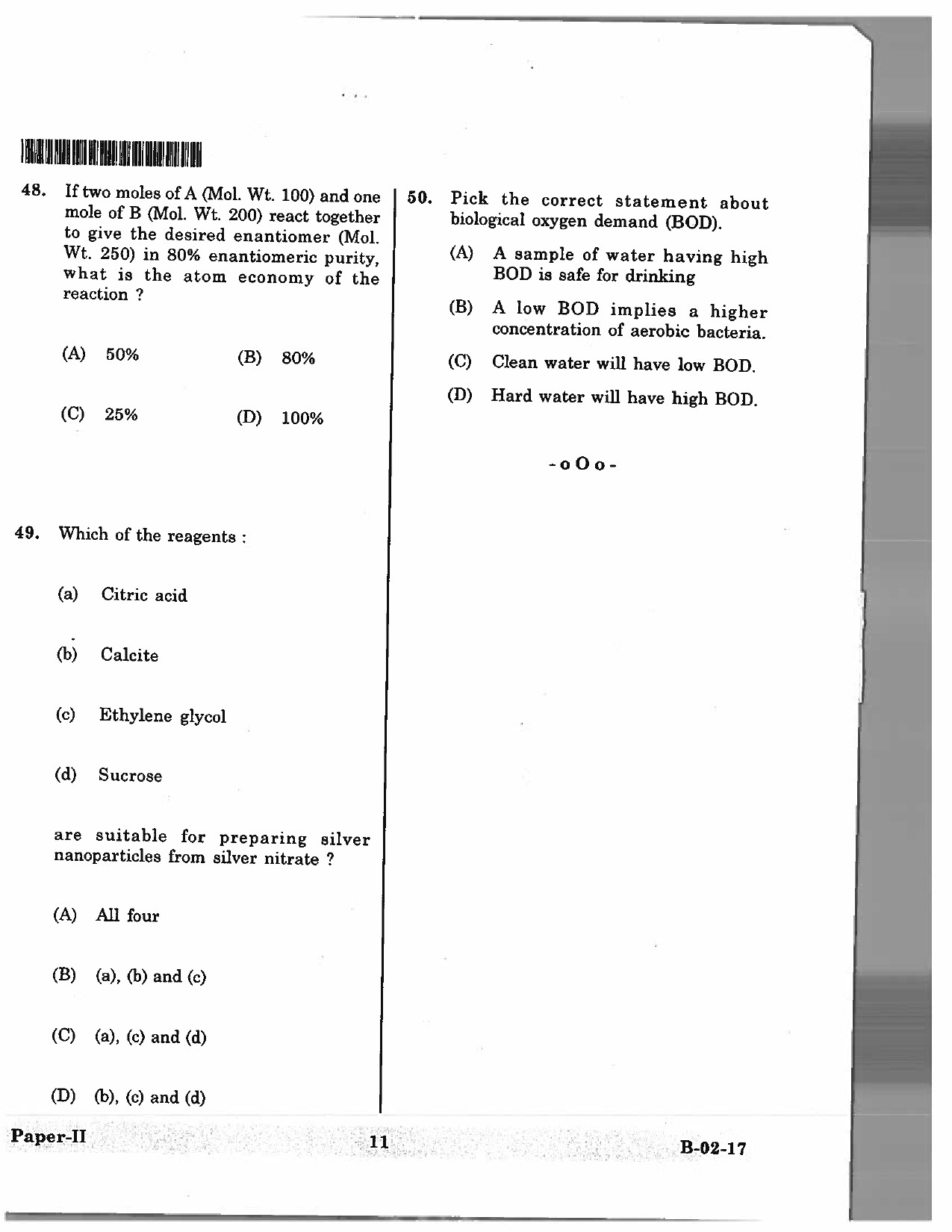 Telangana SET Chemical Sciences 2017 Question Paper II 10