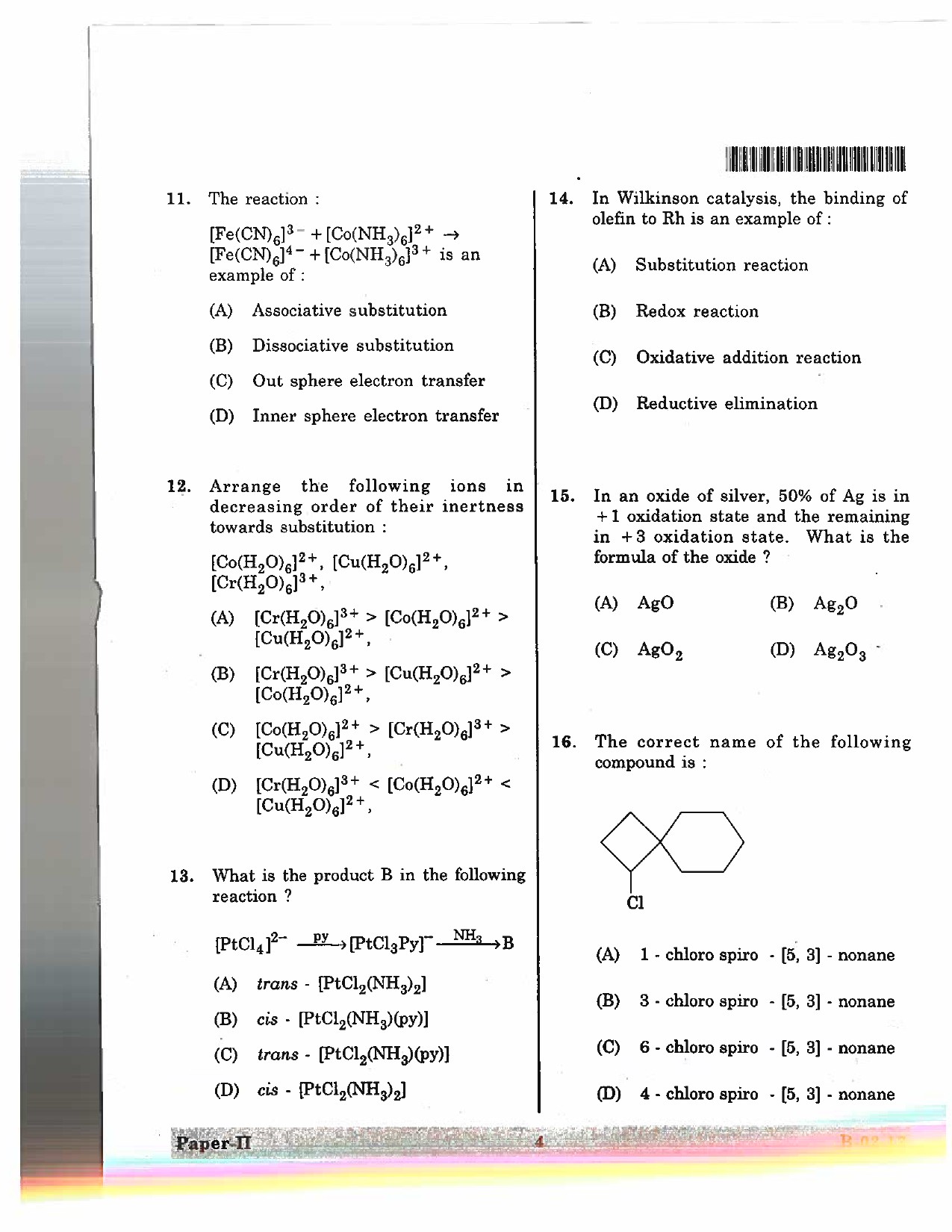 Telangana SET Chemical Sciences 2017 Question Paper II 3