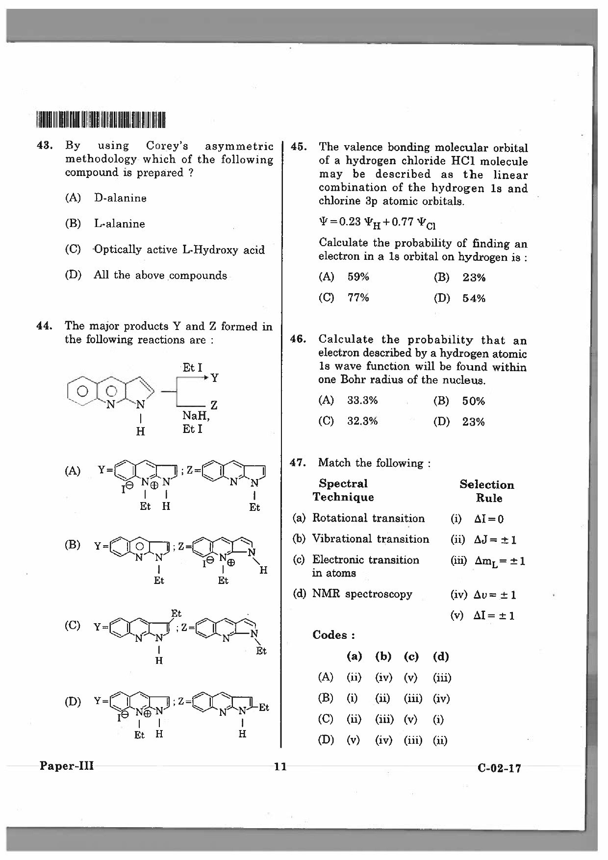 Telangana SET Chemical Sciences 2017 Question Paper III 10