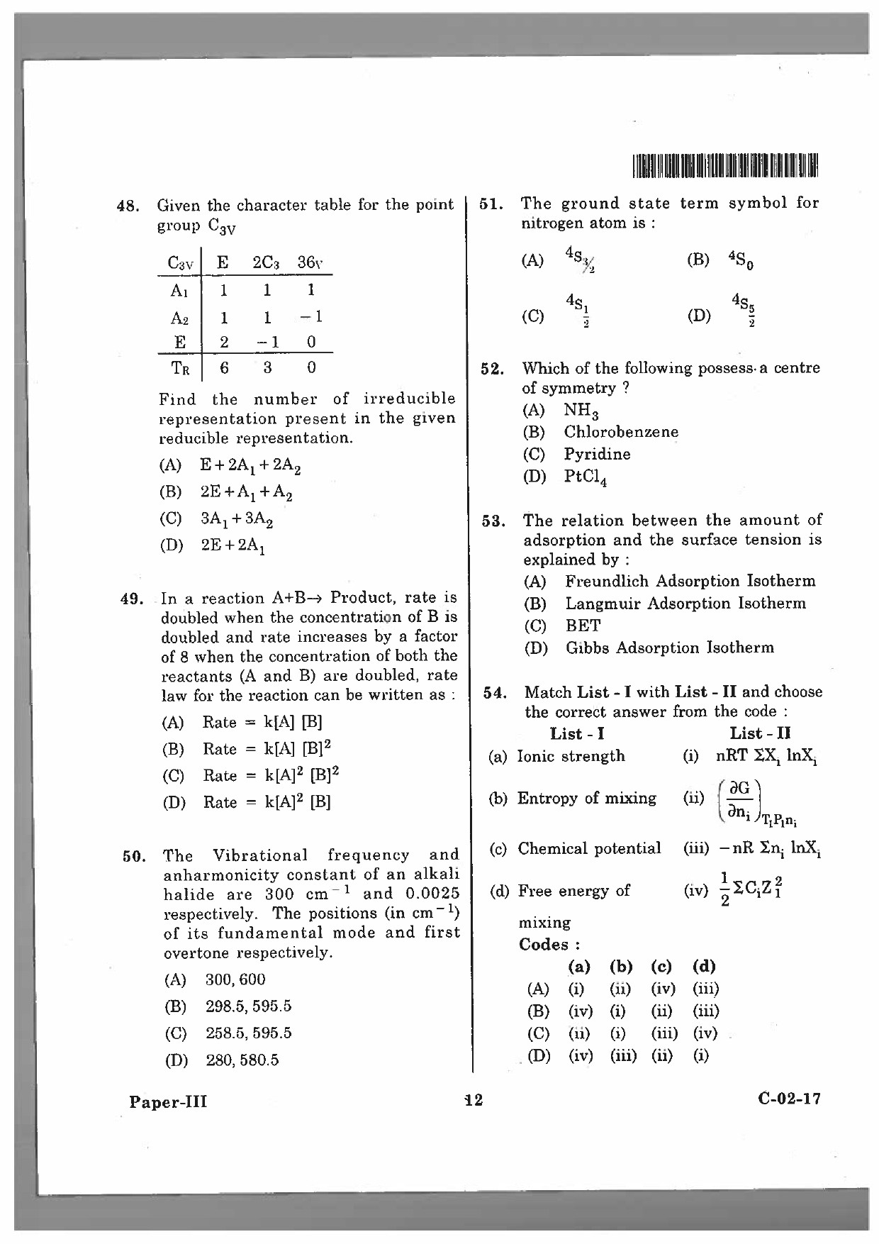 Telangana SET Chemical Sciences 2017 Question Paper III 11