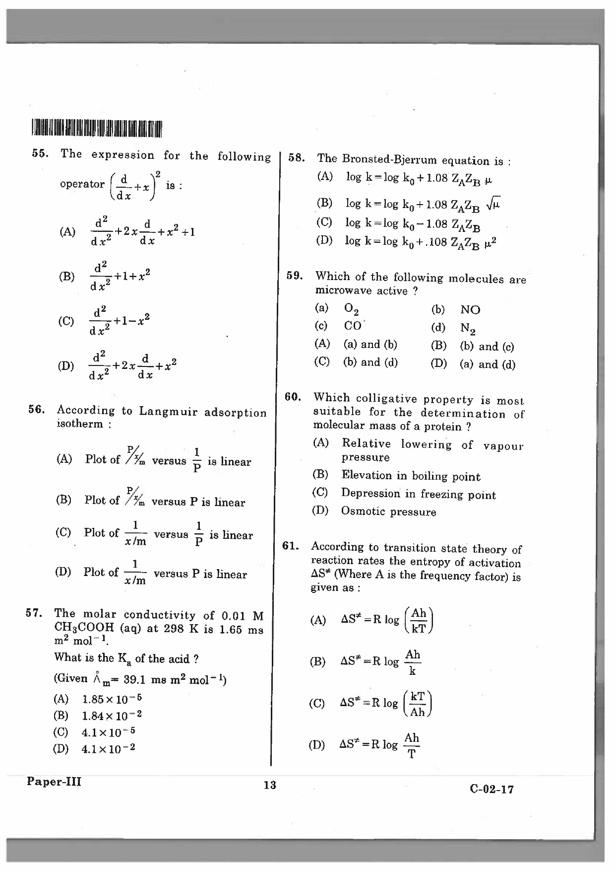 Telangana SET Chemical Sciences 2017 Question Paper III 12