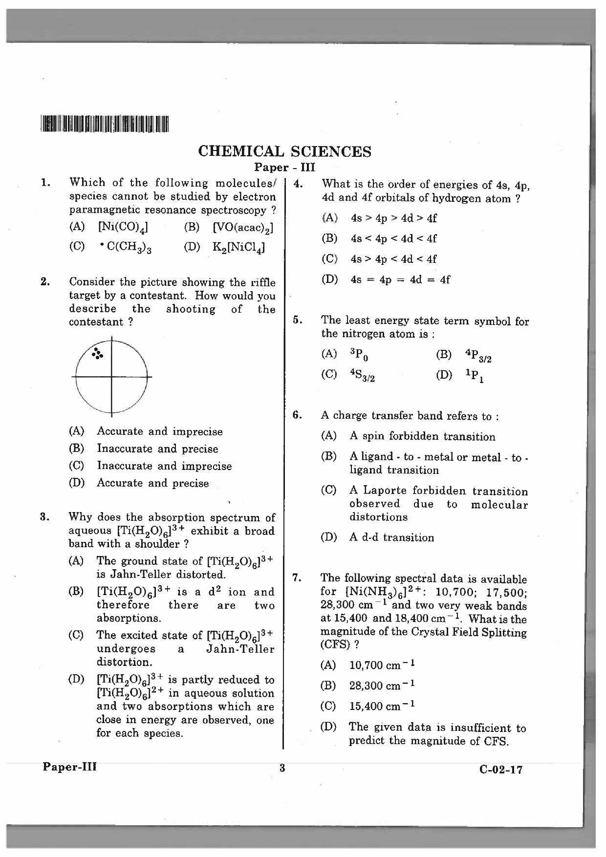 Telangana SET Chemical Sciences 2017 Question Paper III 2