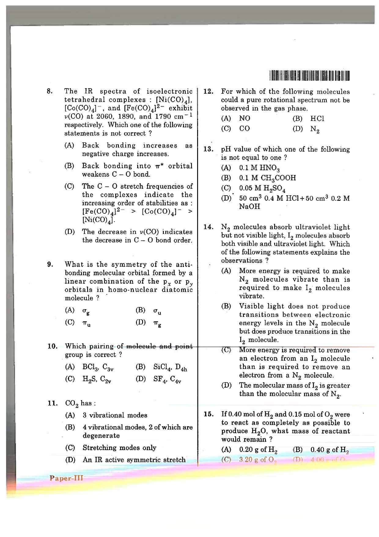 Telangana SET Chemical Sciences 2017 Question Paper III 3