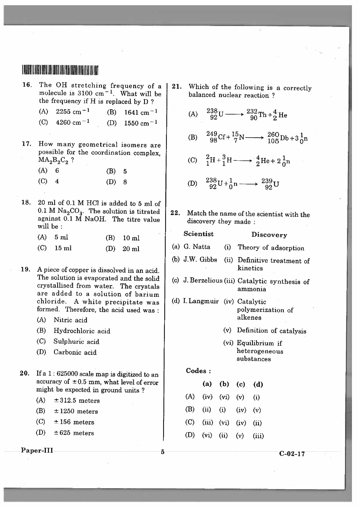 Telangana SET Chemical Sciences 2017 Question Paper III 4