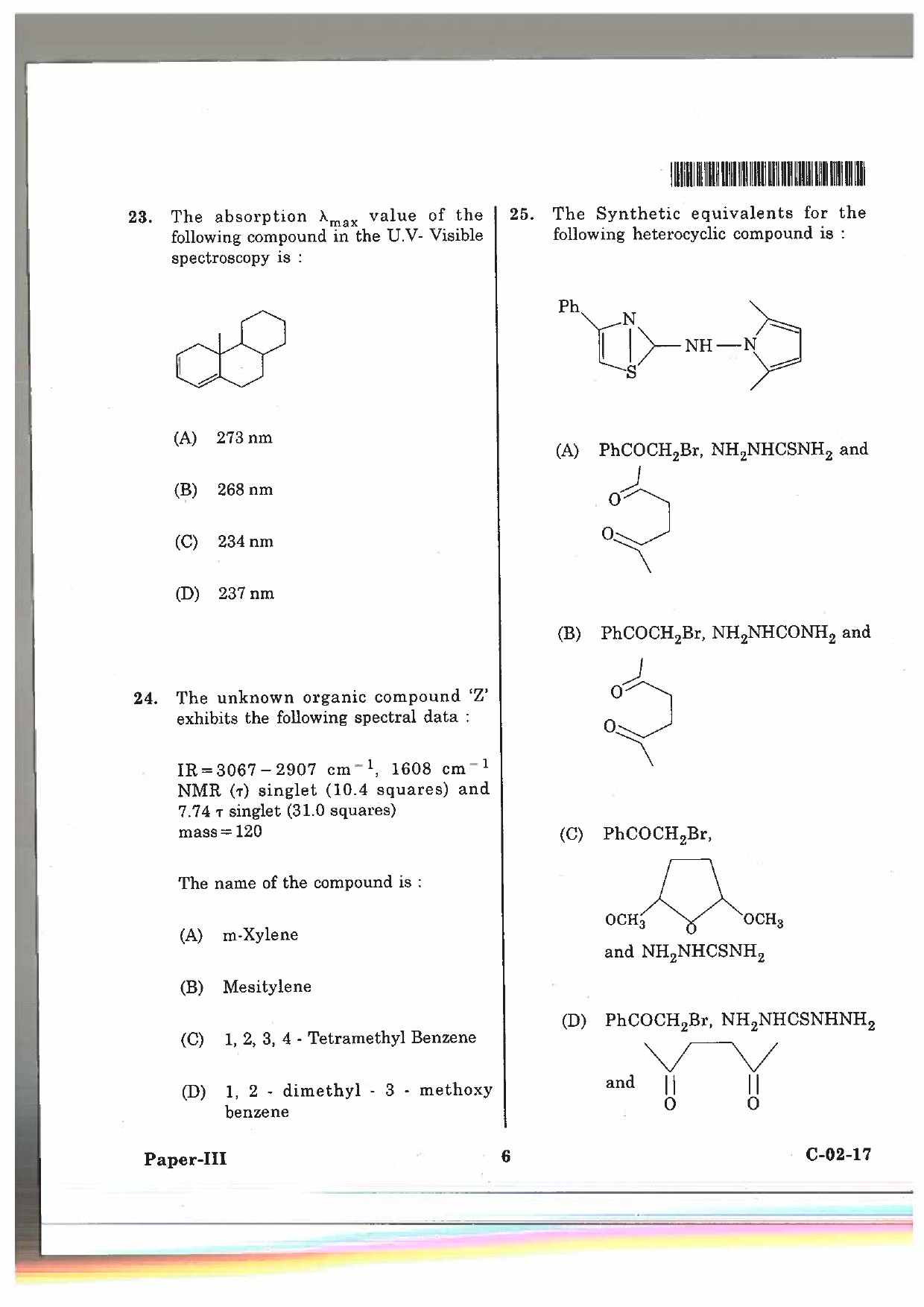 Telangana SET Chemical Sciences 2017 Question Paper III 5