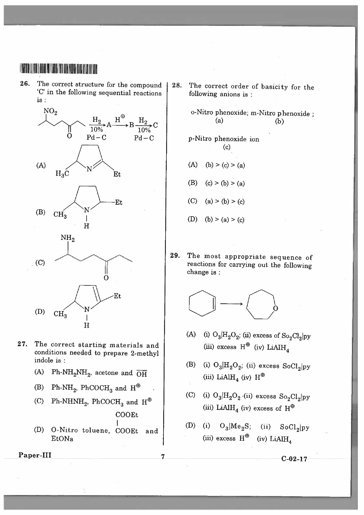 Telangana SET Chemical Sciences 2017 Question Paper III 6