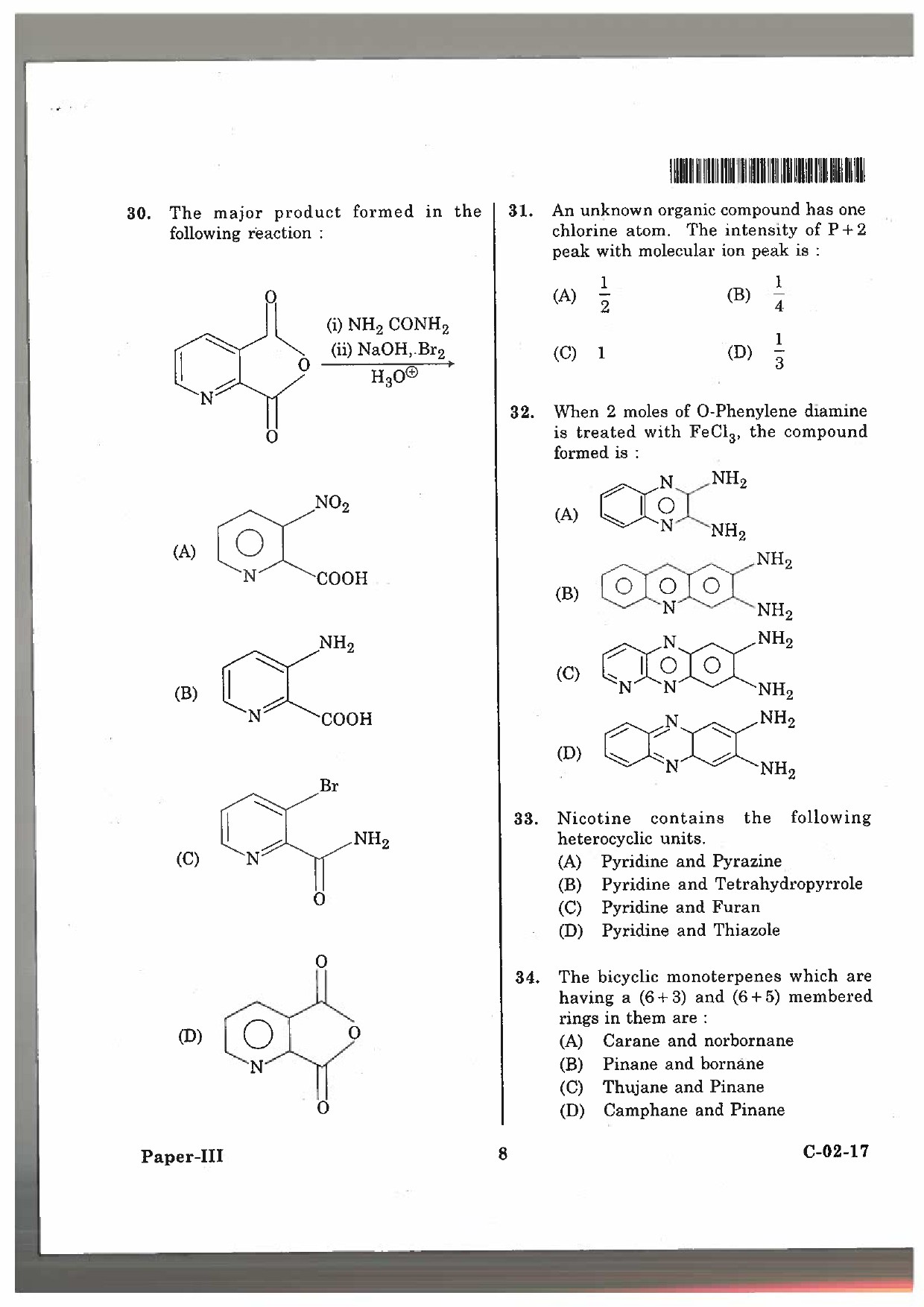 Telangana SET Chemical Sciences 2017 Question Paper III 7