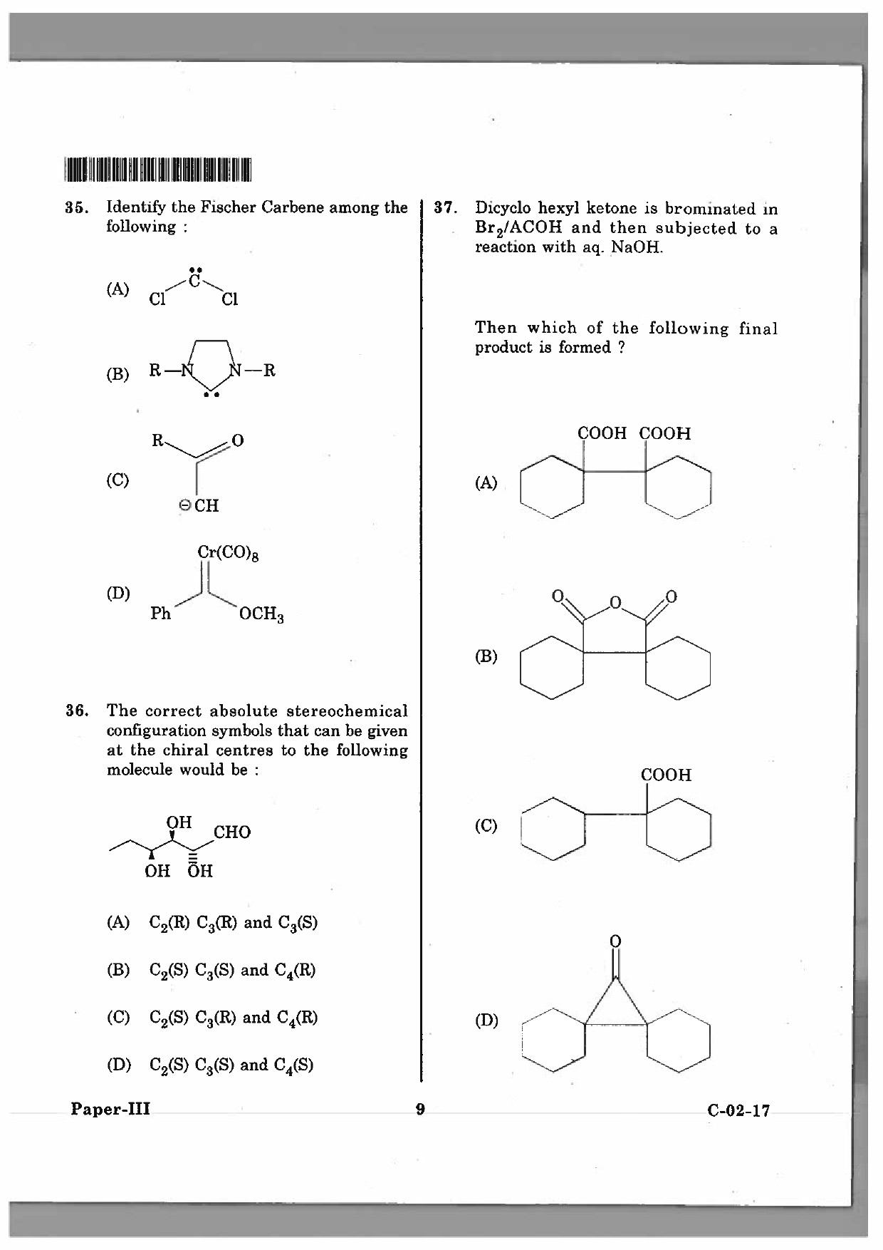 Telangana SET Chemical Sciences 2017 Question Paper III 8