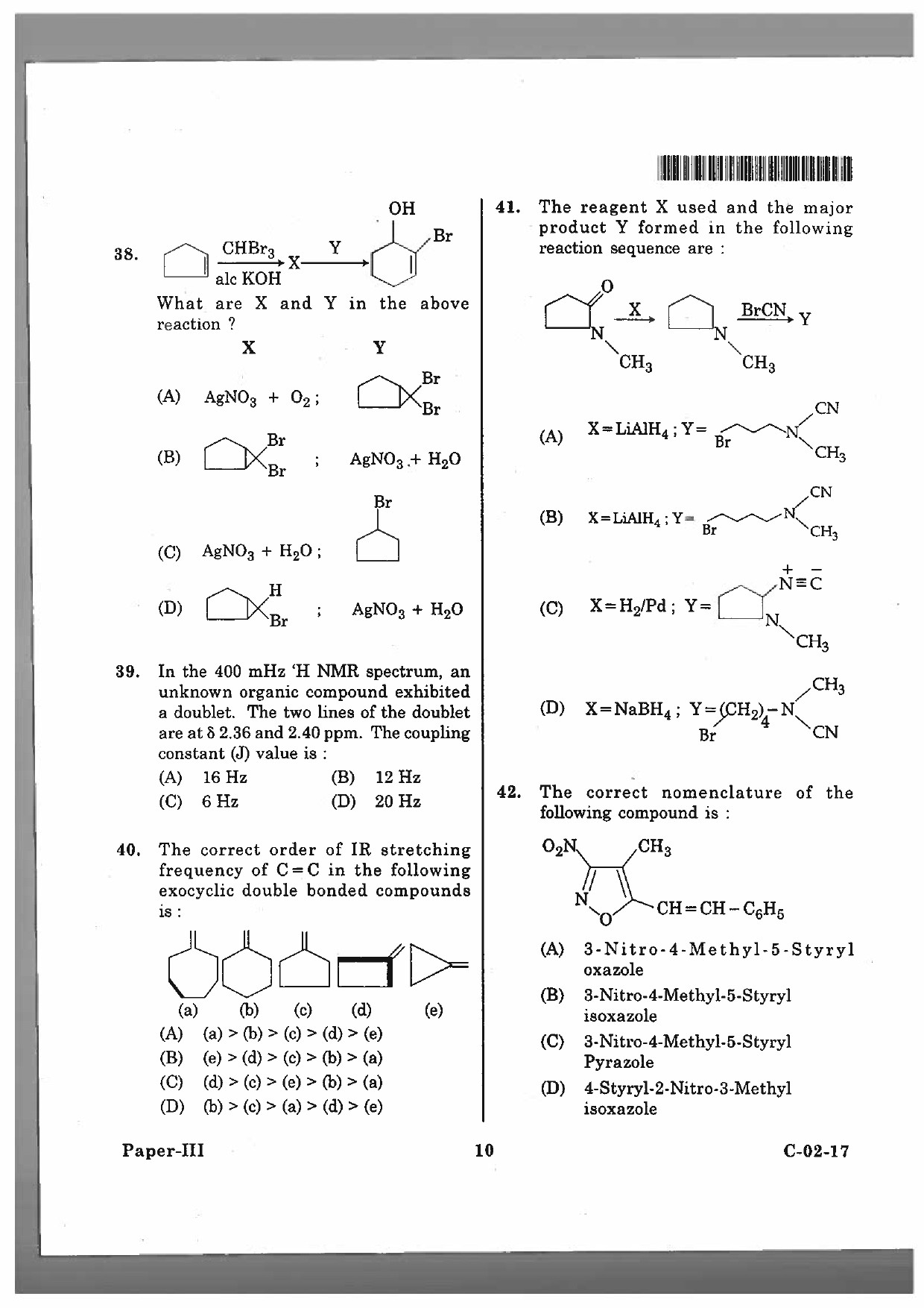 Telangana SET Chemical Sciences 2017 Question Paper III 9