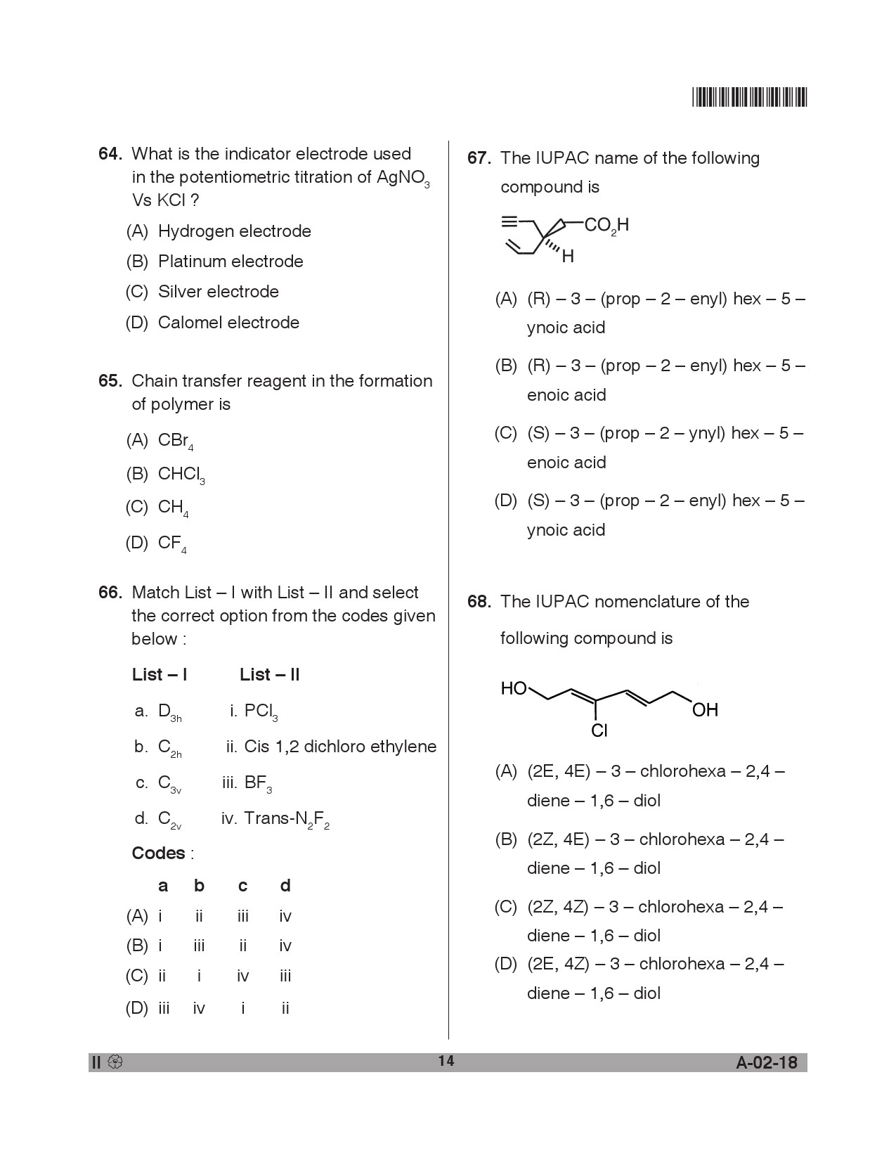 Telangana SET Chemical Sciences 2018 Question Paper II 13