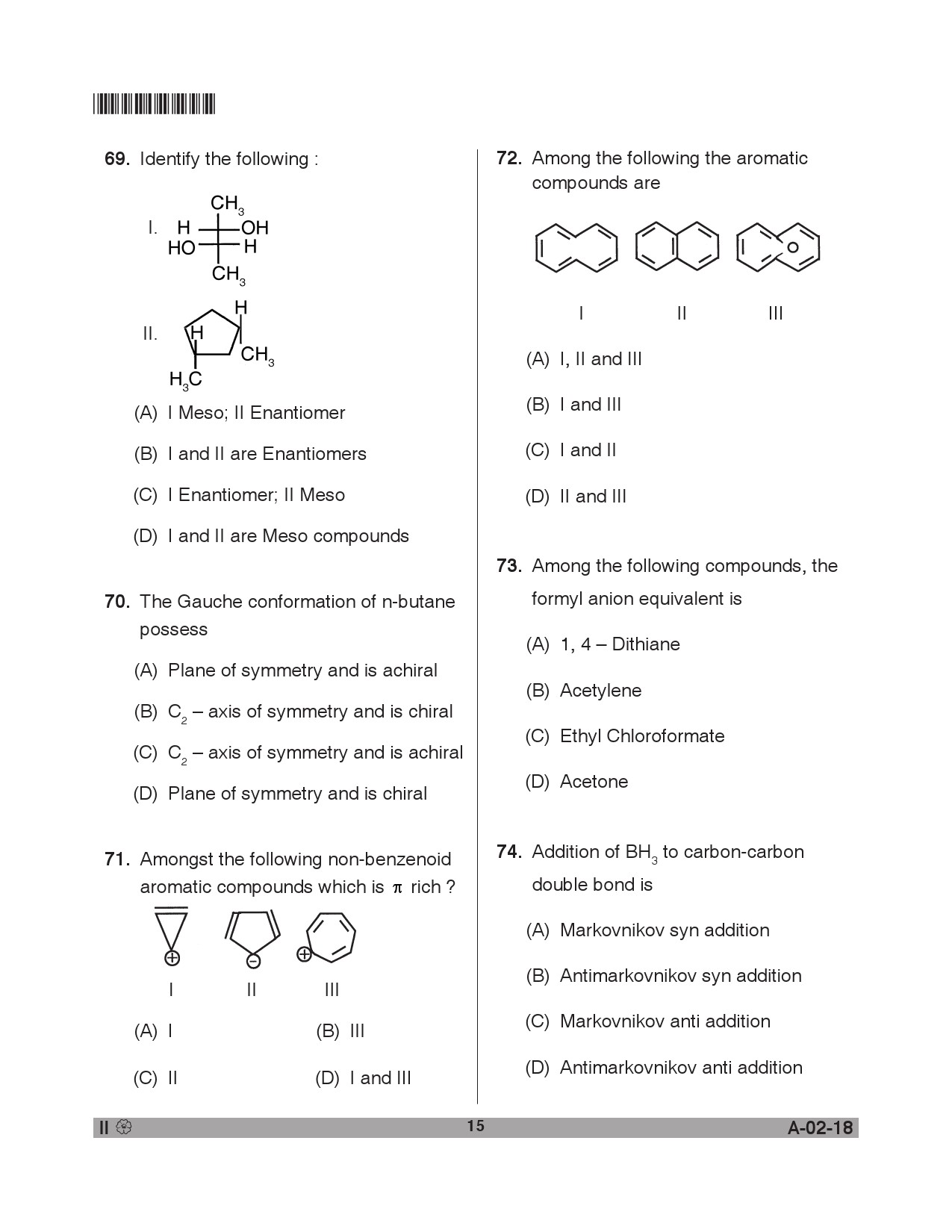 Telangana SET Chemical Sciences 2018 Question Paper II 14