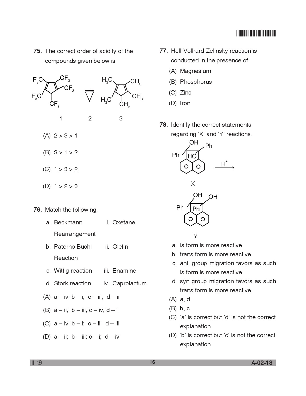 Telangana SET Chemical Sciences 2018 Question Paper II 15