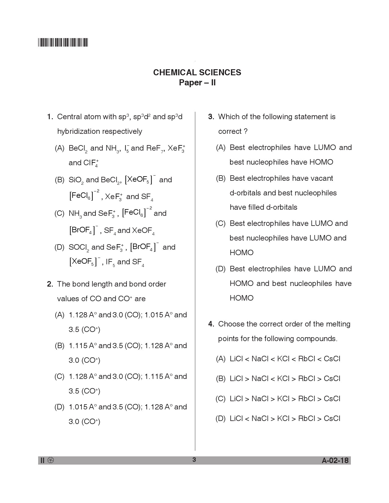 Telangana SET Chemical Sciences 2018 Question Paper II 2