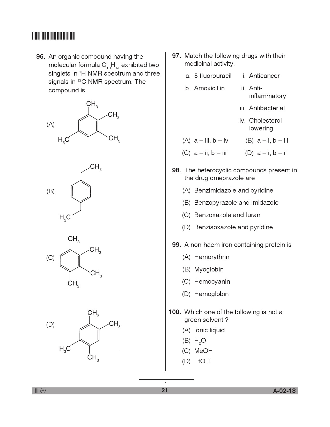 Telangana SET Chemical Sciences 2018 Question Paper II 20