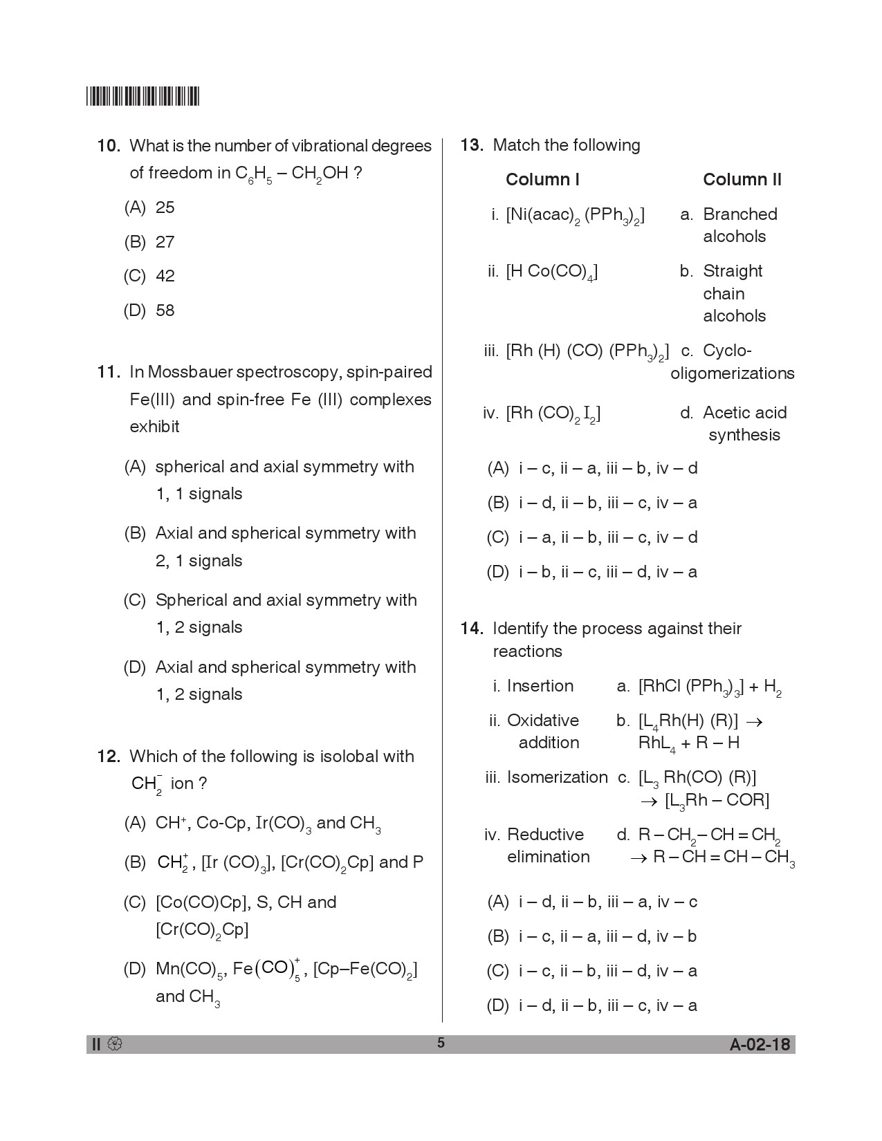 Telangana SET Chemical Sciences 2018 Question Paper II 4