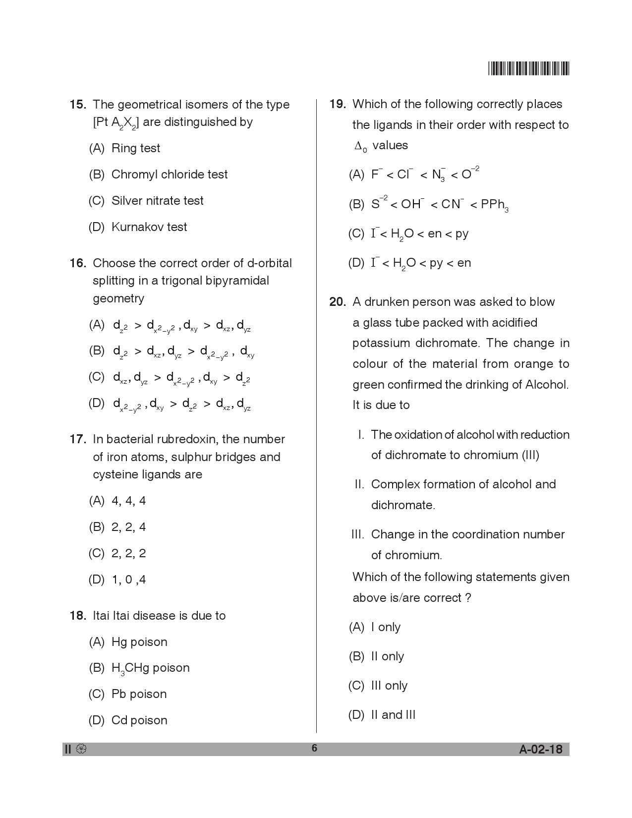 Telangana SET Chemical Sciences 2018 Question Paper II 5