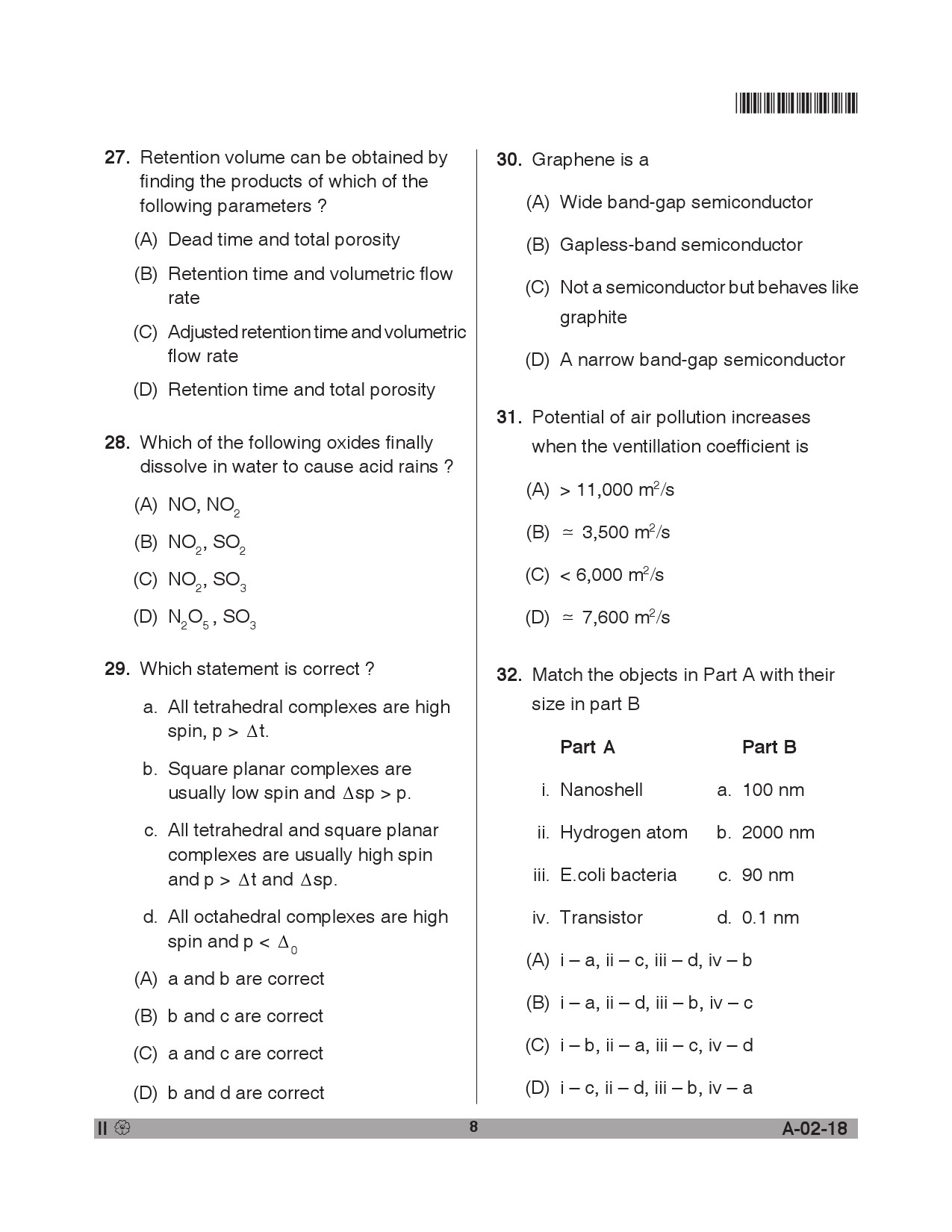 Telangana SET Chemical Sciences 2018 Question Paper II 7