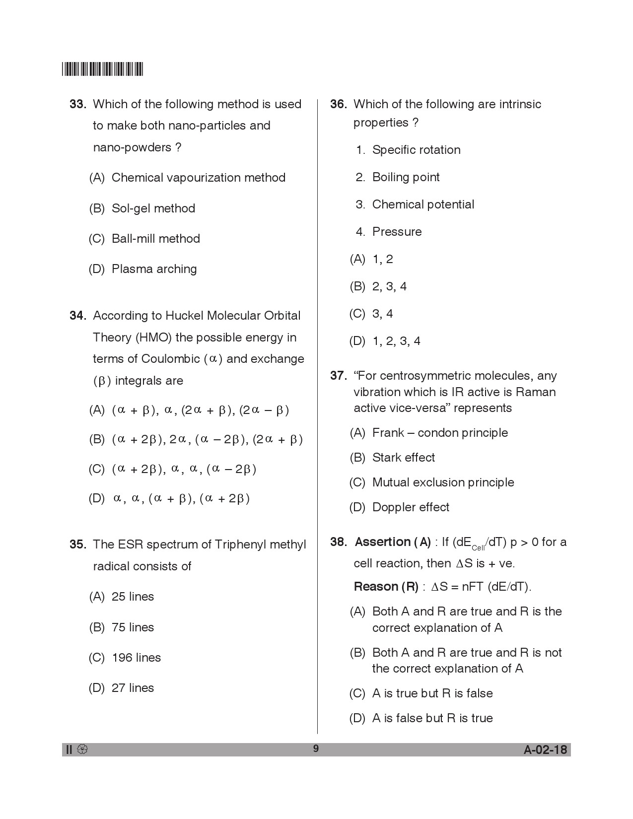 Telangana SET Chemical Sciences 2018 Question Paper II 8