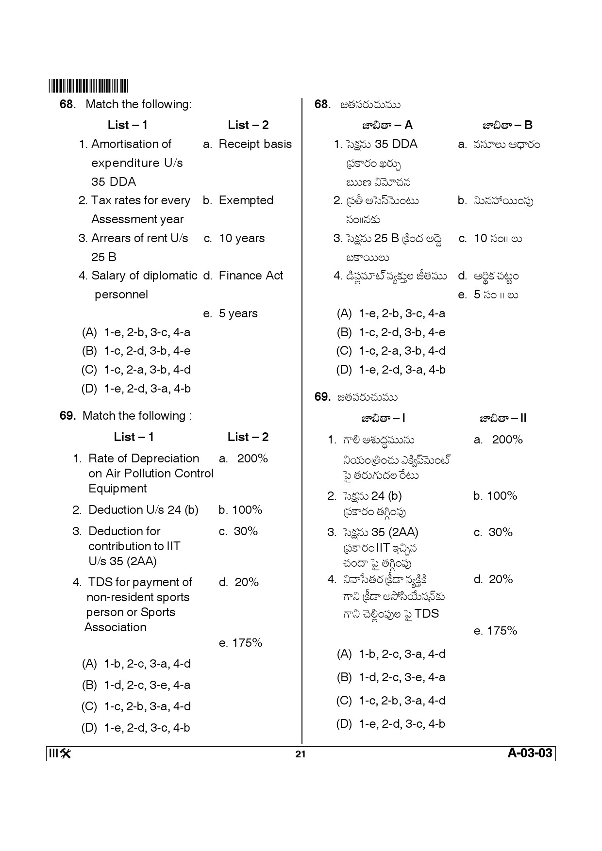 Telangana SET Commerce 2013 Question Paper III 20