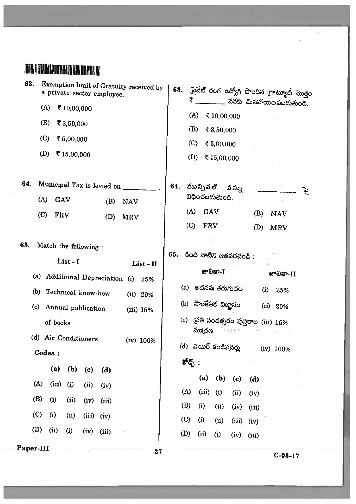 Telangana SET Commerce 2017 Question Paper III 24