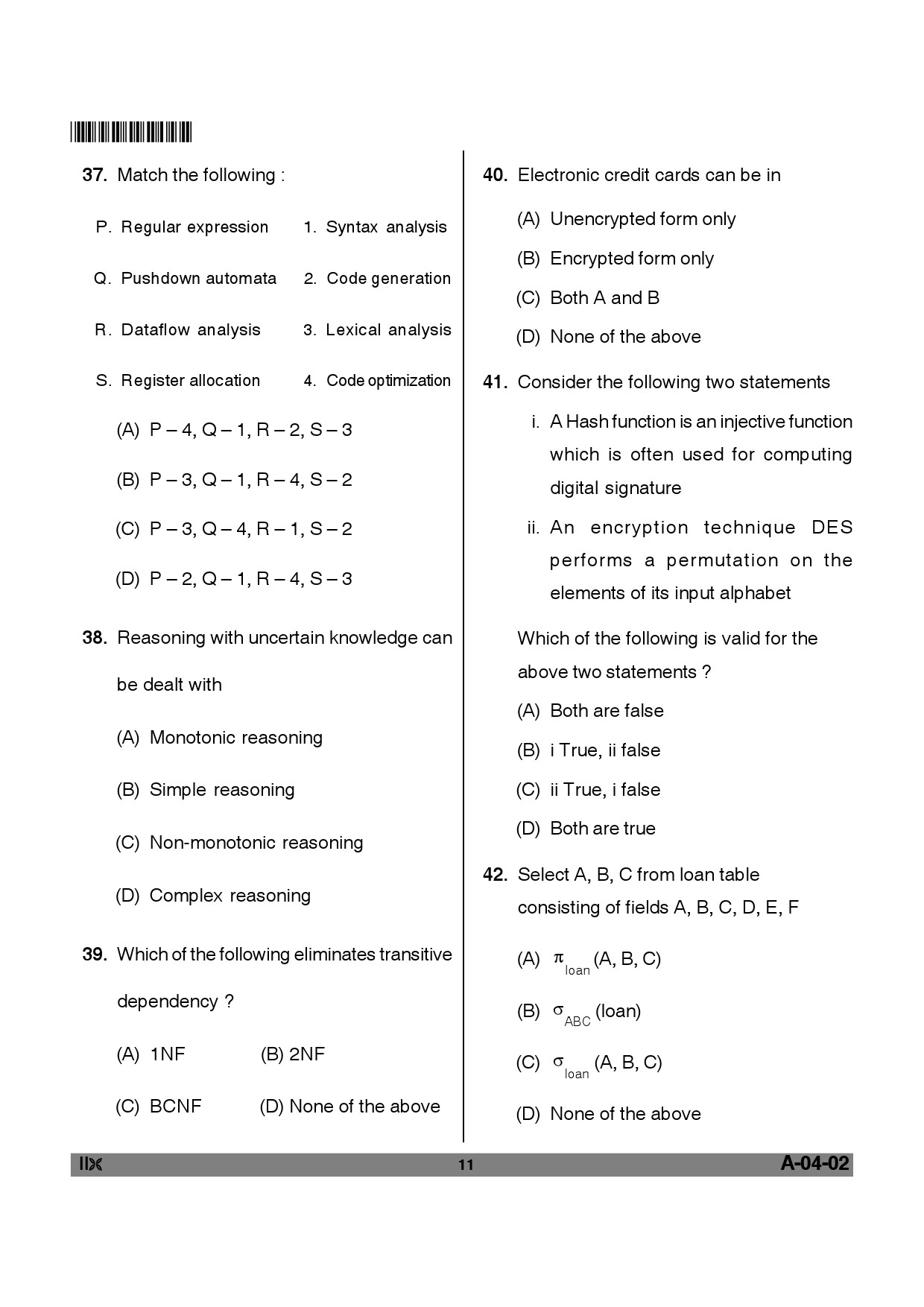 Telangana SET Computer Science and Application 2012 Question Paper II 10