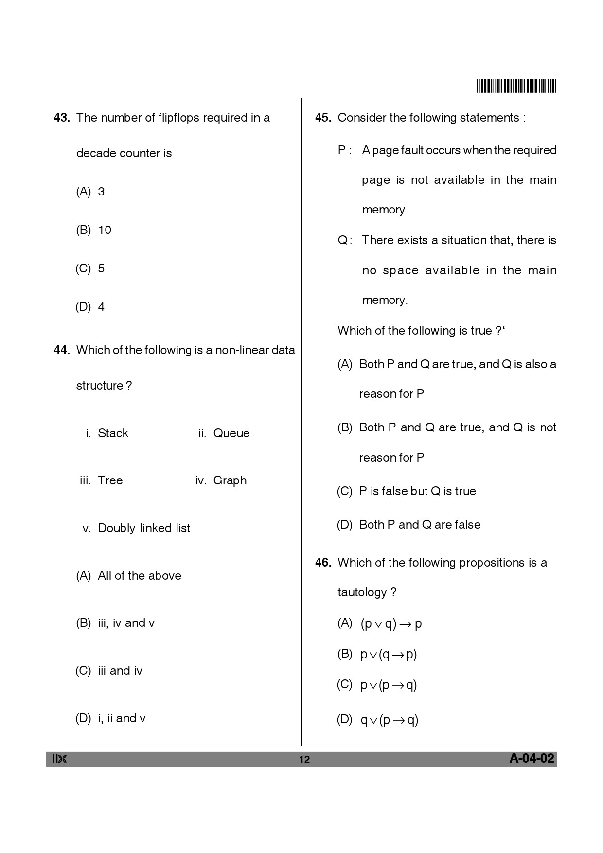 Telangana SET Computer Science and Application 2012 Question Paper II 11